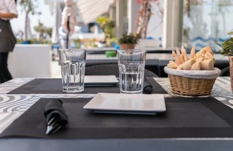 Table restaurant terrace Stock Photos