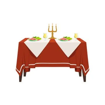 Table in restaurant for two people, festive holiday romantic dinner, banquet Illustrazione stock