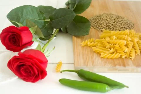 Table with roses 스톡 사진