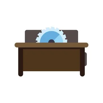 Table saw with circular blade at workbench icon Stock Illustration