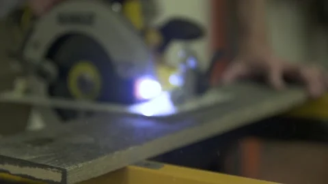Table Saw cutting through wood plank Stock Footage 139070285