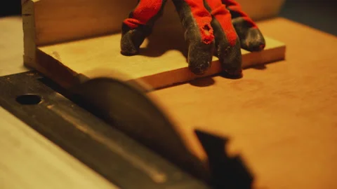 The table saw cutting wood on construction site. Stock Footage 221769759