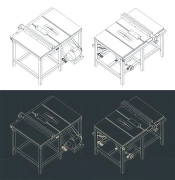 Table saw isometric blueprints Illustrazione stock