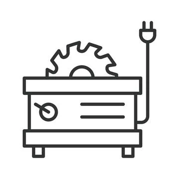 Table saw machine icon in line design. Woodworking, tool, equipment Stock Illustration