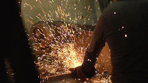 Table saw on metal throws sparks Video stock 40363538