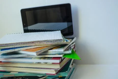 A table with school textbooks. Stock Photos