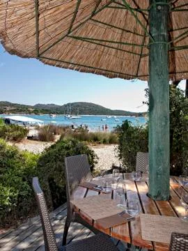 Table on the sea Foto stock