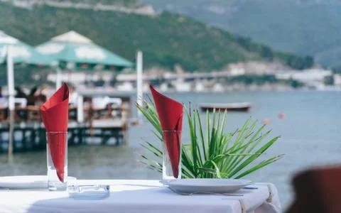Table by the sea Stock Photos