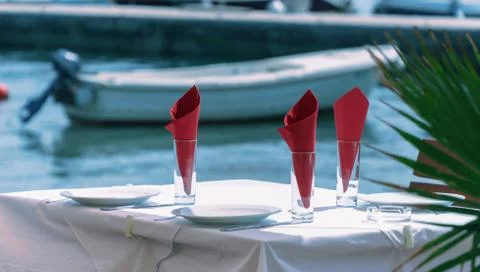 Table by the sea Stock Photos