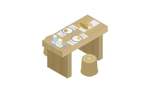 Table seat with bread isometric Stock Illustration