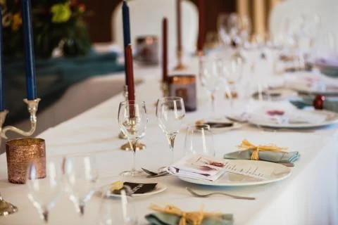 Table served for a banquet Stock Photos