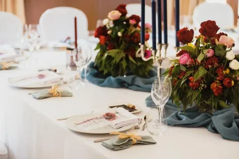 Table served for a banquet Stock Photos