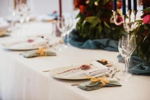 Table served for a banquet Stock Photos