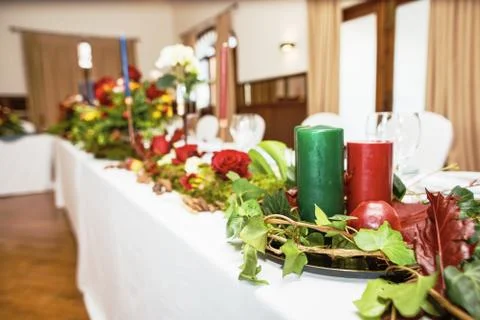 Table served for a banquet Stock Photos
