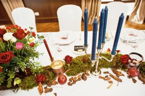 Table served for a banquet Stock Photos