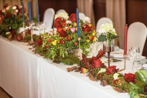 Table served for a banquet Stock Photos