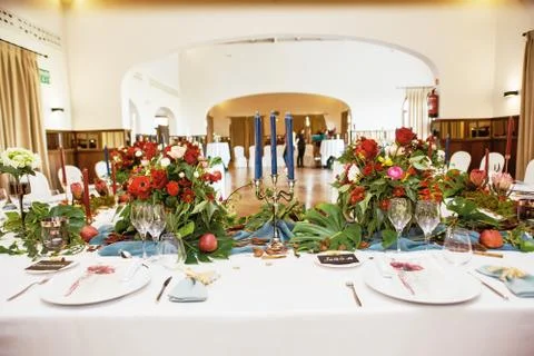 Table served for a banquet Stock Photos