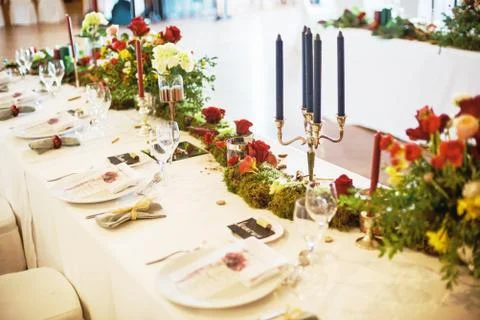 Table served for a banquet Stock Photos