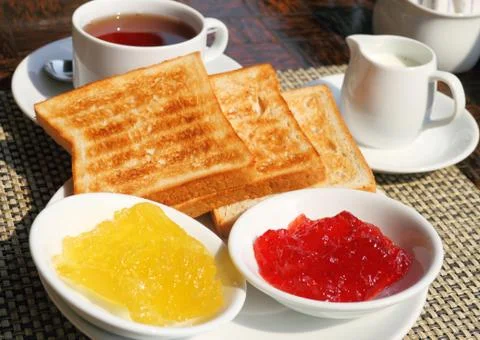 Table served for breakfast Stock Photos
