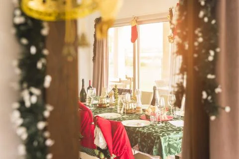Table served christmas dinner. High quality and resolution beautiful photo Stock Photos