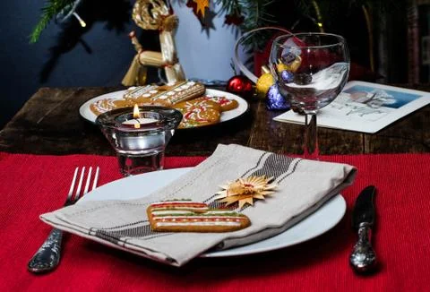 Table served for christmas dinner. Stock Photos