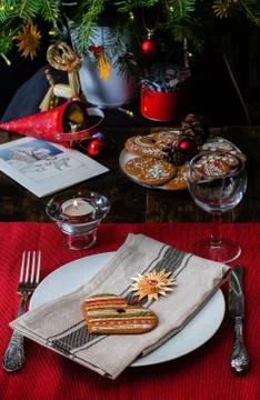 Table served for christmas dinner. Stock Photos