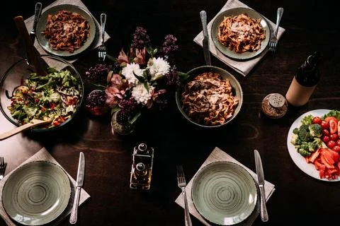 Table served for dinner Stock Photos