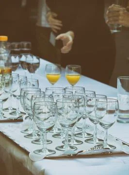 Table served with glasses Stock Photos