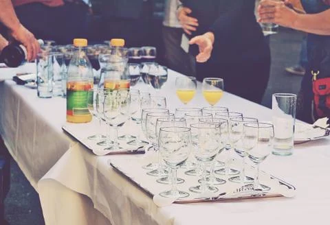 Table served with glasses Stock Photos