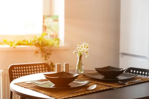 Table served in the kitchen Stock Photos