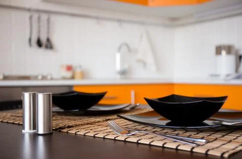 Table served in the kitchen Stock Photos