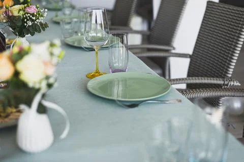 Table served in modern stylish dining room Stock Photos