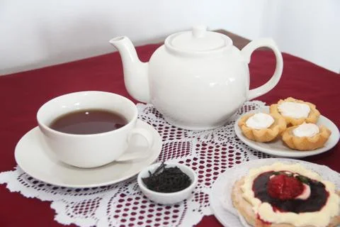 Table served for tea with cakes Stock Photos