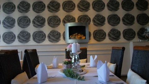 Table served for Wedding dinner in living room Stock Footage 88565722