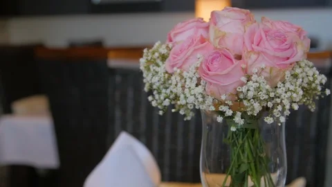 Table served for Wedding dinner in living room Stock Footage 88565918