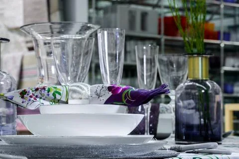 Table serving with decorative tableware Stock Photos