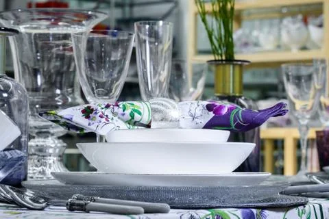 Table serving with decorative tableware Stock Photos