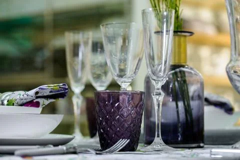 Table serving with decorative tableware Stock Photos