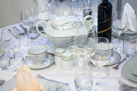 Table serving for a supper in a restaurant Stock Photos