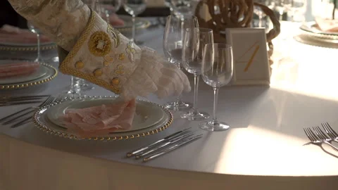 Table serving on wedding banquet Stock Footage 150746897