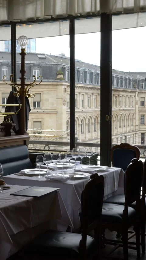 Table set of ancient restaurant in Paris. Le train Bleu interior. Vertical video Stock Footage 307094812