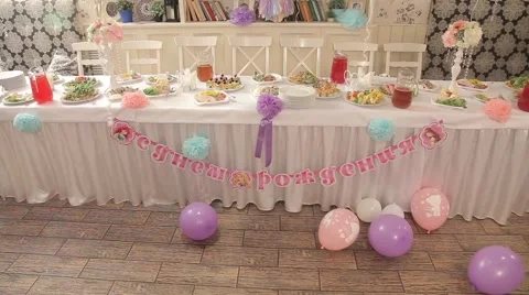 Table is set for birthday party Video stock 63783297
