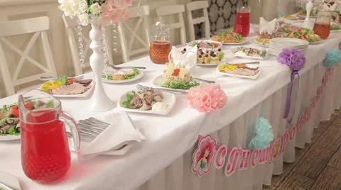Table is set for birthday party Stock Footage 63783467