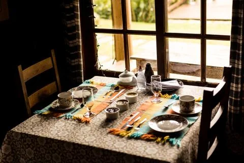 Table set for breakfast Stock Photos