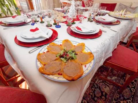 Table set for christmas dinner Stock Photos