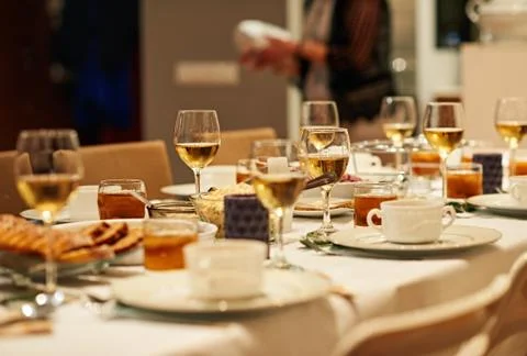 Table set for a Christmas dinner Stock Photos