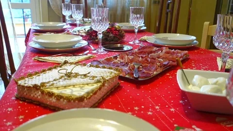 Table set for christmas lunch Stock Footage 69860504