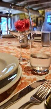 Table set in a cozy environment Stock Photos