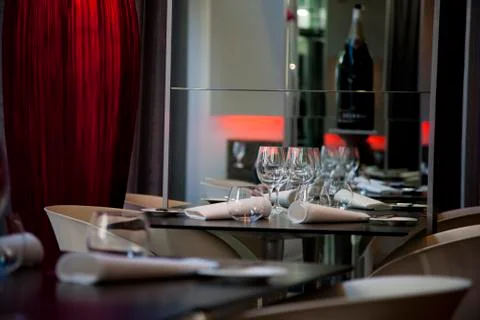 Table set for dining in restaurant Stock Photos
