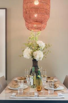 Table set on dining table Stock Photos
